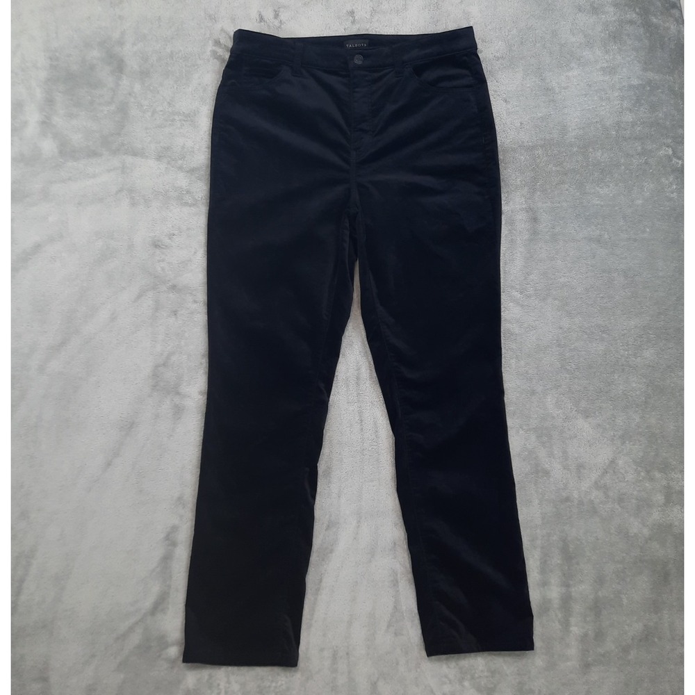 Talbots Black Velvet Pants Womens 10P Velveteen Straight Leg Poet Dark Romantic